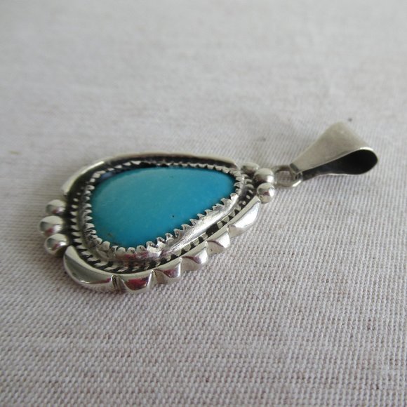 VTG State Sterling Silver Turquoise Navajo Pendant Signed WP Sterling 1.75" H - Picture 4 of 11